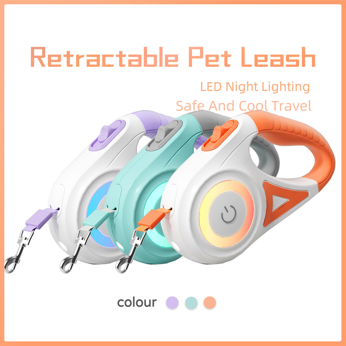 Retractable Dog Leash with Collar & Spotlight for Pets